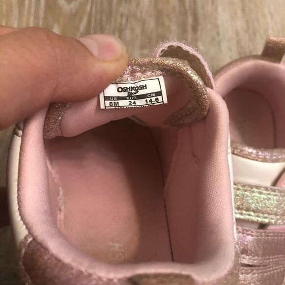 OSHKOSH toddler girl White Velcro Strap glitter pink white Sneaker 8M - Picture 11 of 12